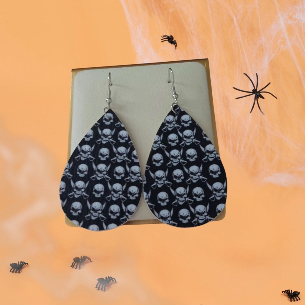 Pirate Skulls Faux Leather Earrings